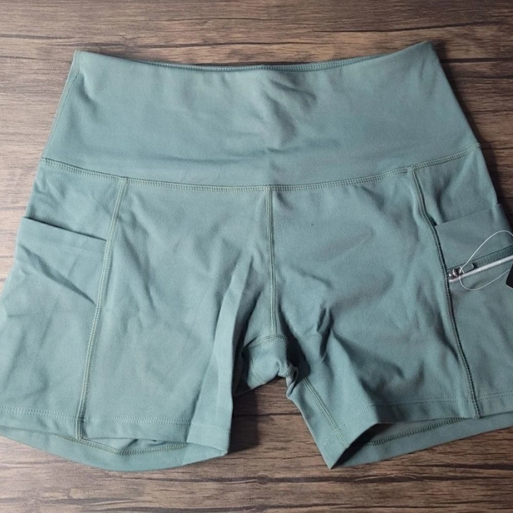 Women's SOUKE SPORTS High Waist Yoga Shorts Deep Green Large‎